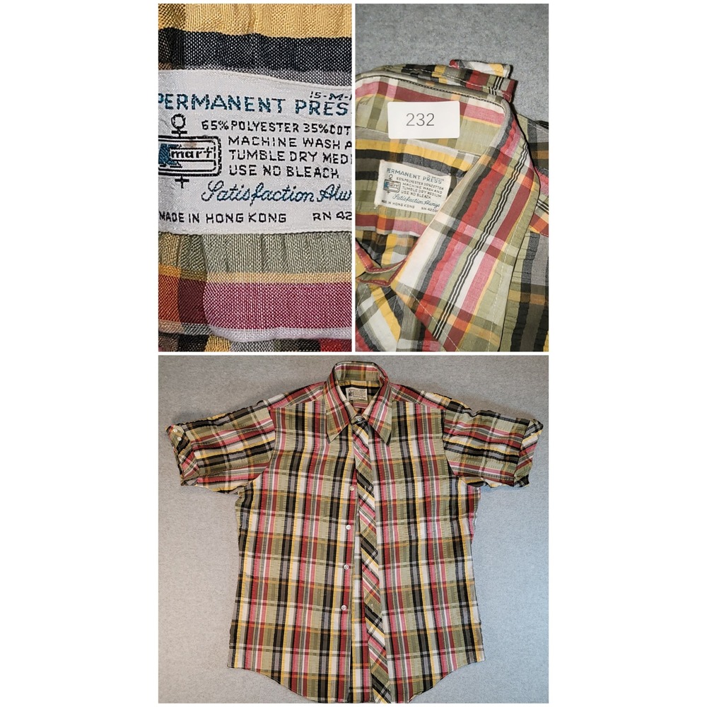Vintage Kmart Permanent Press Plaid Shirt Mens Medium 70s Multi Color